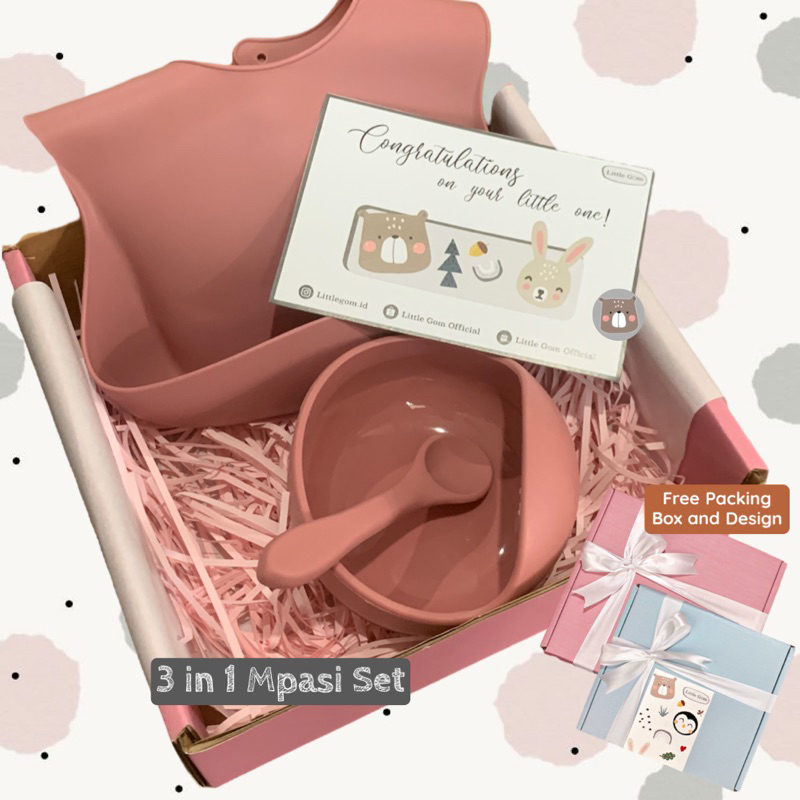 Little Gom Mpasi Bowl Silicone Gift Set | Kado Bayi | Peralatan Makan Bayi | Mangkok Mpasi | Mangkok
