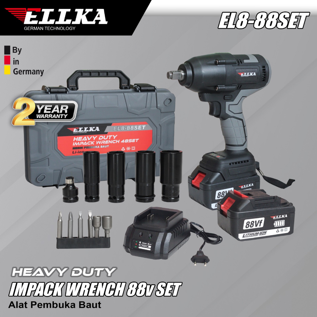 {PENGIRIMAN CEPAT} ELLKA Impact bor baterai 88VF impact wrench 13mm mesin bor impact bor cas impact 