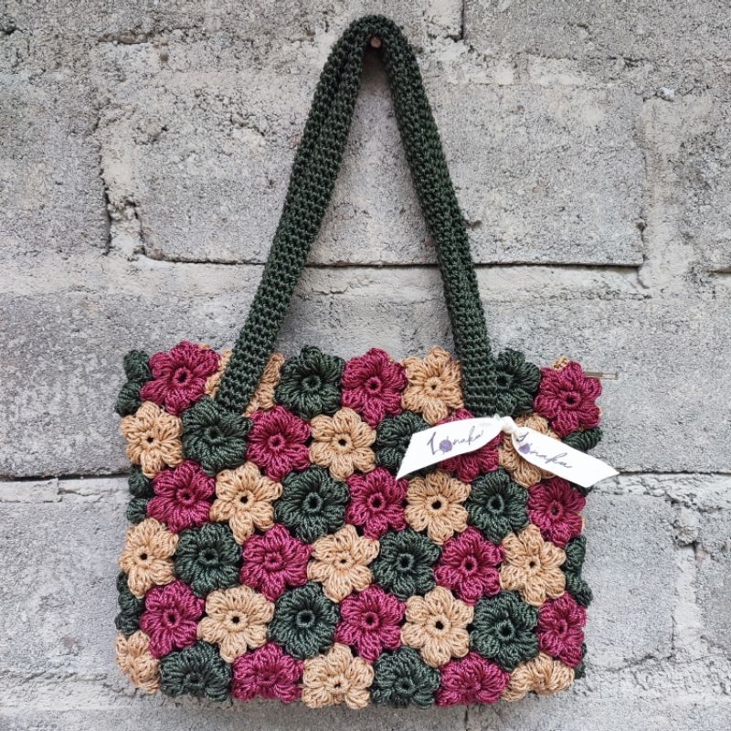 Special Order Tas Rajut Meyrina / Tas Rajut Motif Bunga Puff Custom