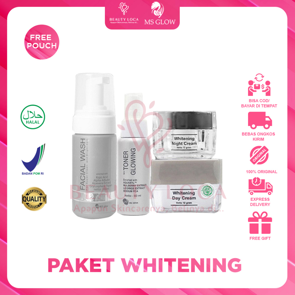 Beauty Loca - MS Glow Paket Whitening - 4 item - Paket Pencerah, Glowing, Brightening Free Pouch