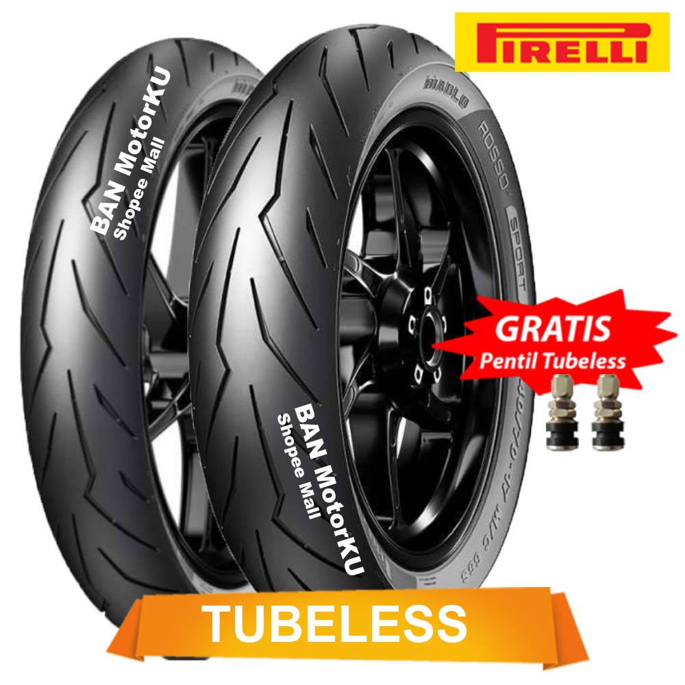 Paket Pirelli Diablo Rosso Sport ukuran 70/90-14 & 80/90-14 Ban Motor Metic Tubeless ( Free Pentil T