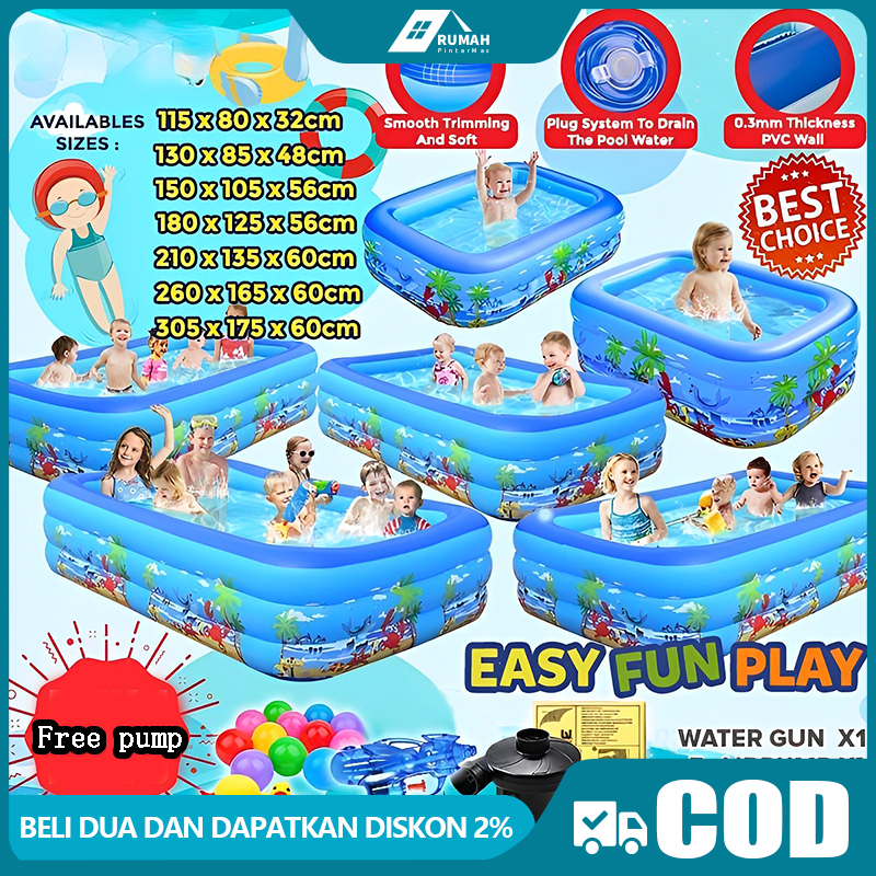 Kolam renang anak jumbo Kolam Renang Anak / Dewasa Murah Jumbo 2 Meter Rectangular Pool Kolam Renang