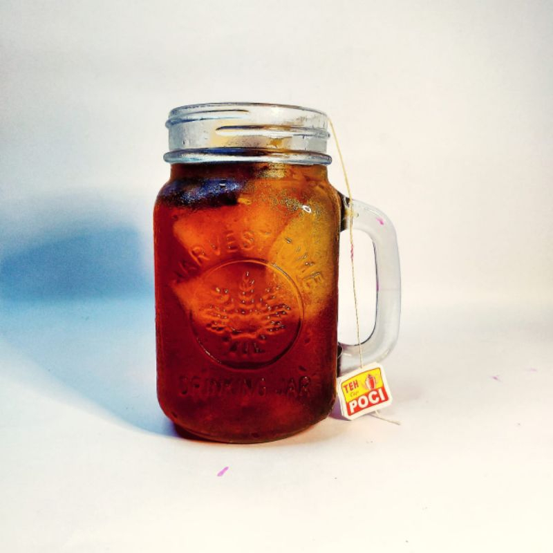 Gelas Jar Motif Tanpa Tutup/Gelas Toples/Gelas Jar Kaca/Gelas Gagang