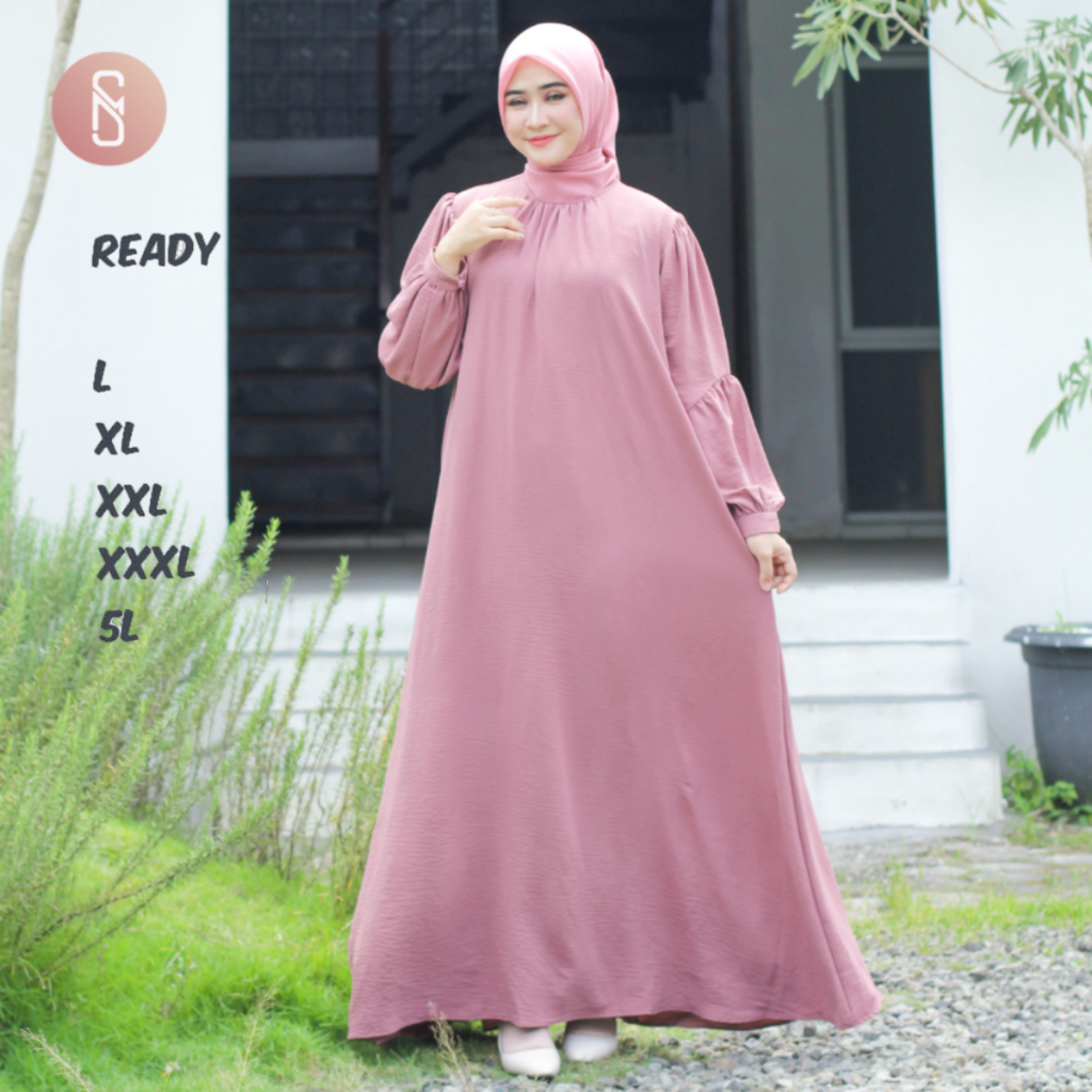 Myshawl Aruna Premium Polos Jumbo Gamis Syar'i Bahan Crinkle Ld 140 130 140 Kekinian