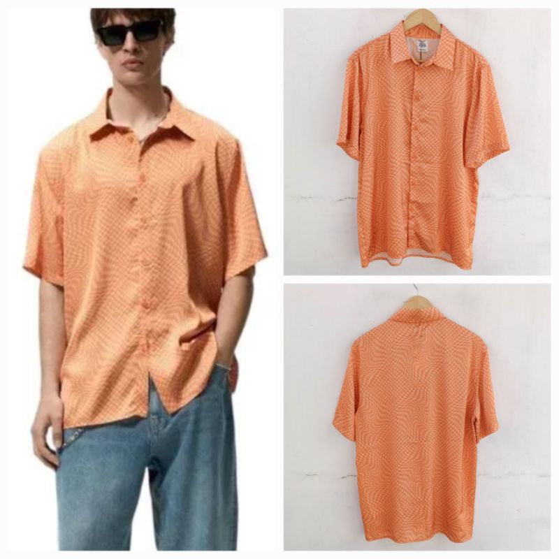 ZARA MAN KEMEJA ORANGE SATIN SHIRT BARU ASLI ORIGINAL