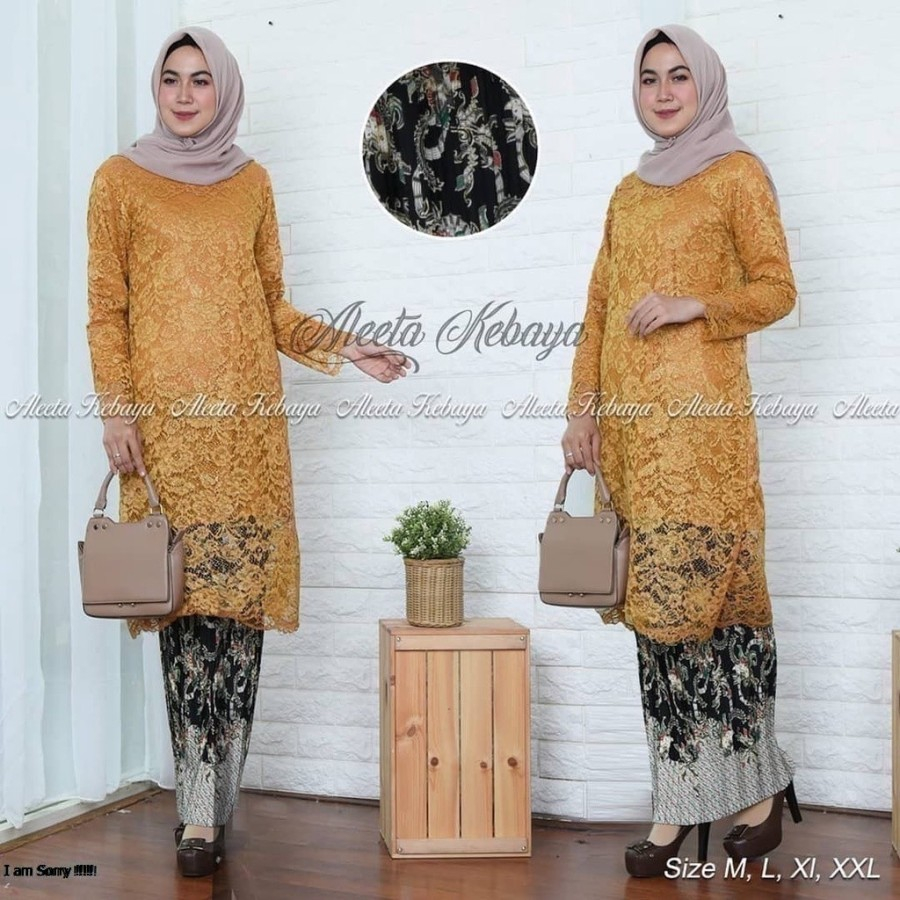 (Realpictt) kebaya brokat baju kurung /kebaya tunik modern /kebaya jumbo ATASAN Gold