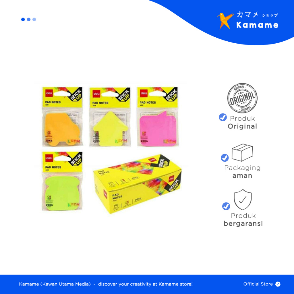 

Deli A03202 Pad Notes/Sticky Notes 4 - Shapes Ultra Bright Neon