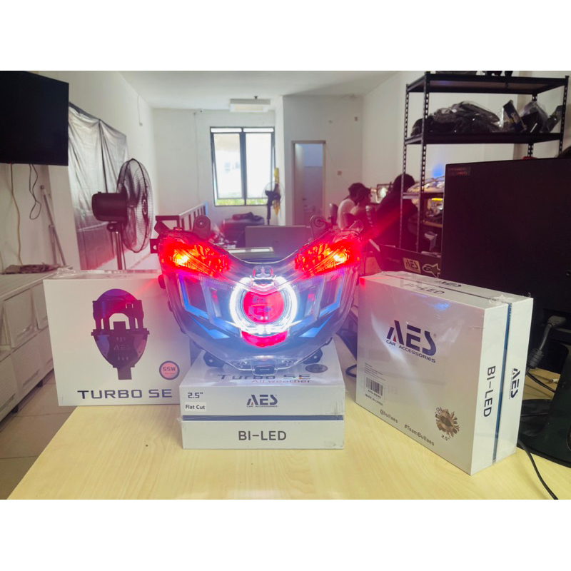 LAMPU PROJIE AES TURBO 2,5 inc custom NMAX OLD HEXA FRAME RGB REMOTE