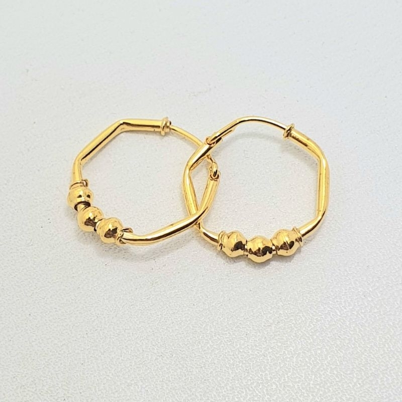 Anting Ring Emas Muda Segi Enam Bola Tiga 1 Gram