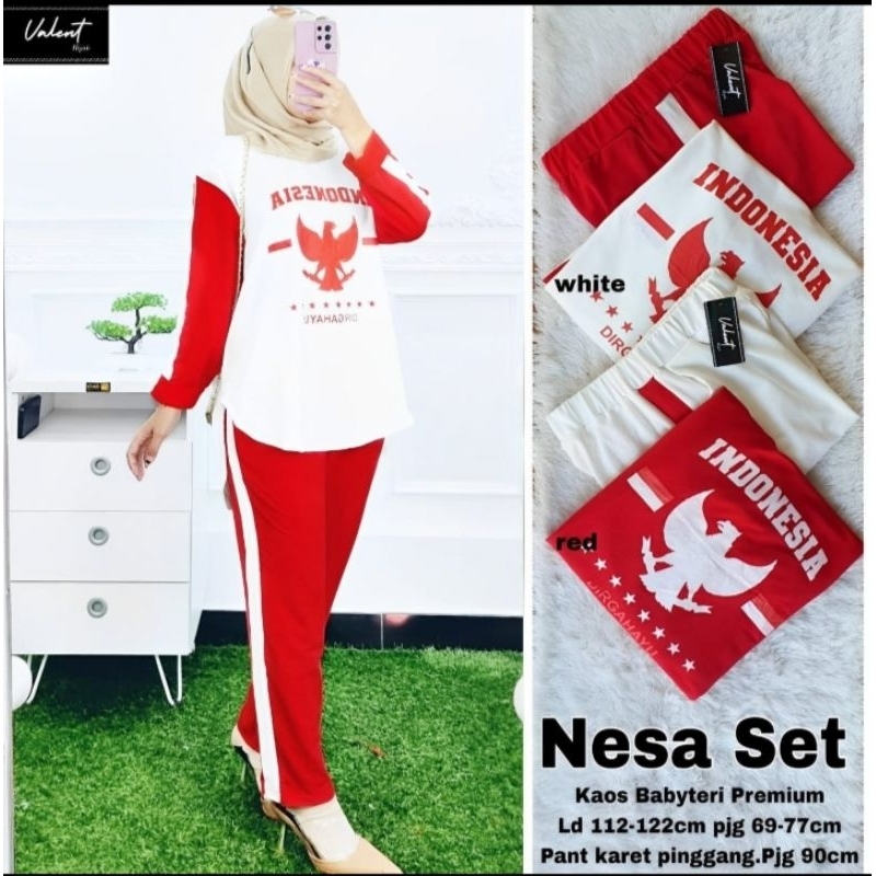 Baju Setelan Wanita Training Nesa Set Hut Kemerdekaan RI Indonesia Merah Putih Jumbo