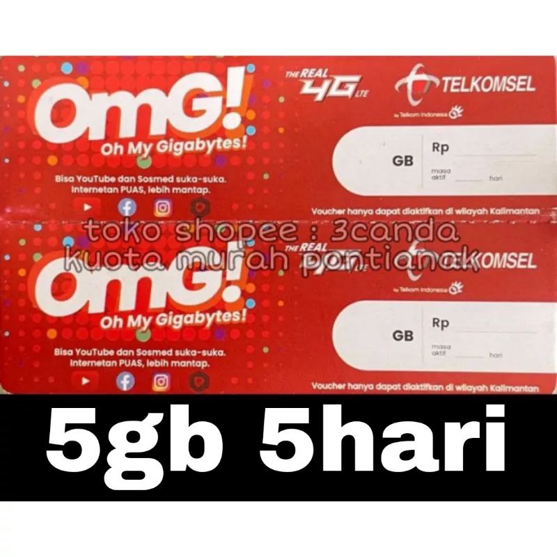 VOUCHER TELKOMSEL KUOTA 5gb 5hari omg 5 gb 5 hari kalimantan