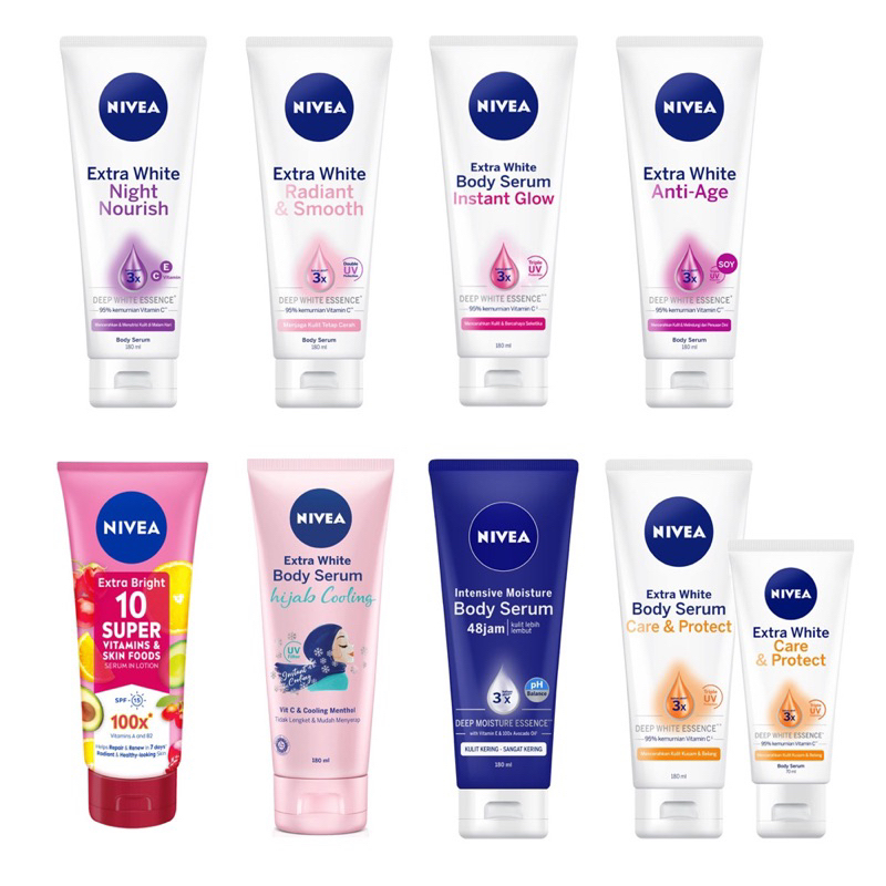 NIVEA Body Serum Extra White | Night | Repair Care Protect | Radiant | Glow | Hijab 180ml | Care and