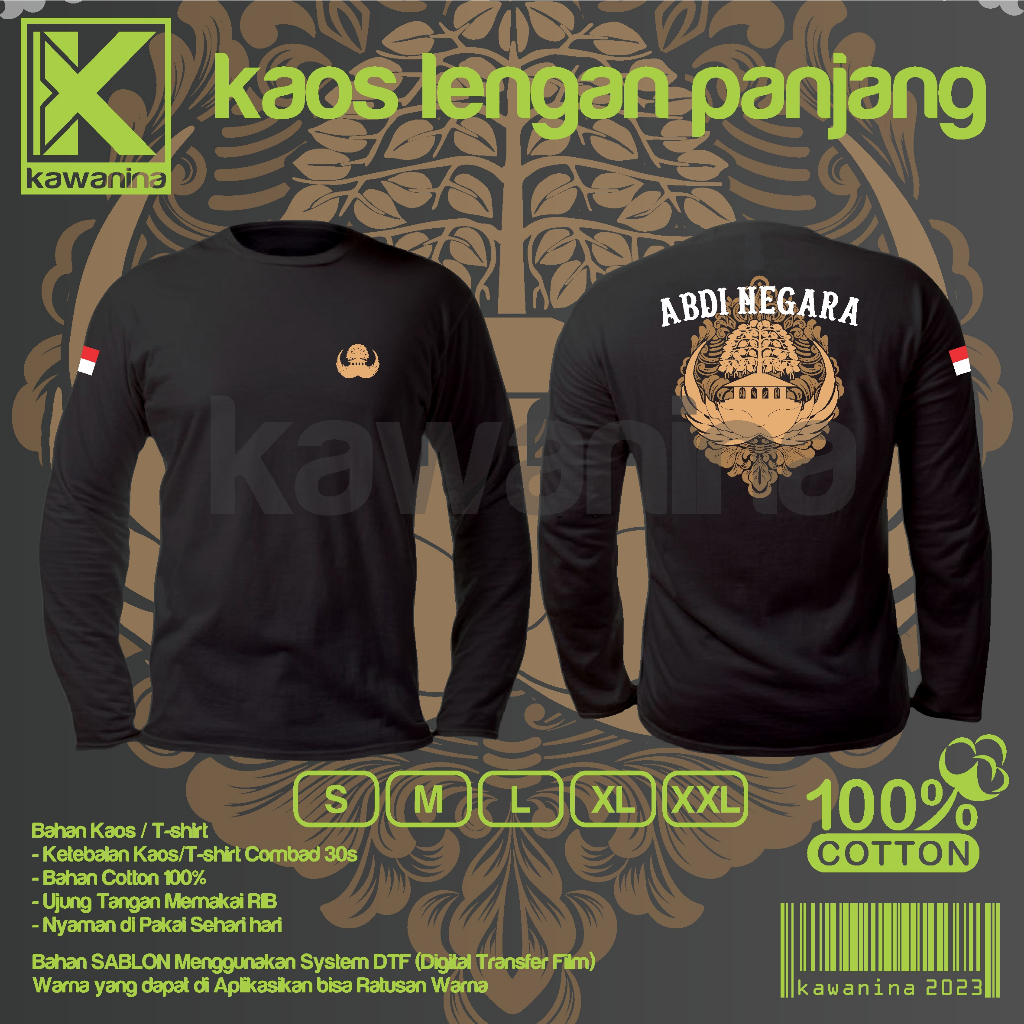 Kaos Lengan Panjang Abdi Negara / Pegawai Negeri / ASN / Abdi Negara