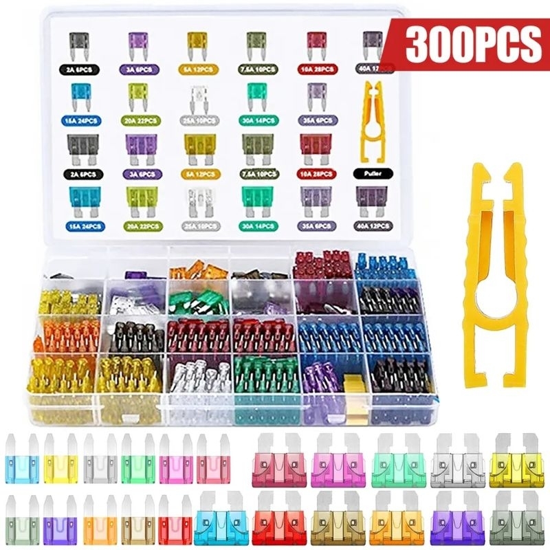 300pcs Sekring Micro dan Medium Sikring Kelistrikan Mobil Motor Fuse with Box
