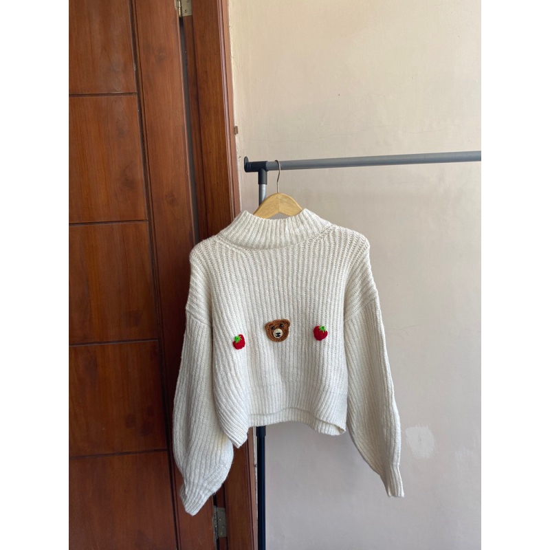 sweater rework balon - sweater rajut lengan balon - knit sweater