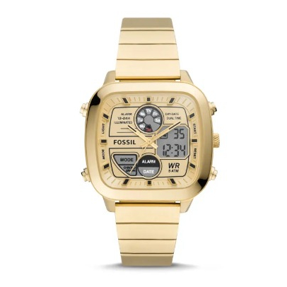 jam Retro FS5889 Chronograph Men Digital Analog Dial Gold Stainless Steel Strap