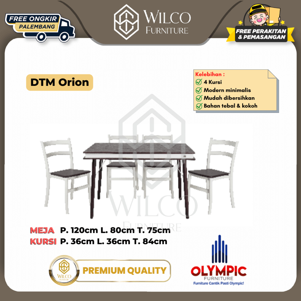Olympic Satu Set Meja Makan Minimalis 4 Kursi Dtm Orion Modern Murah