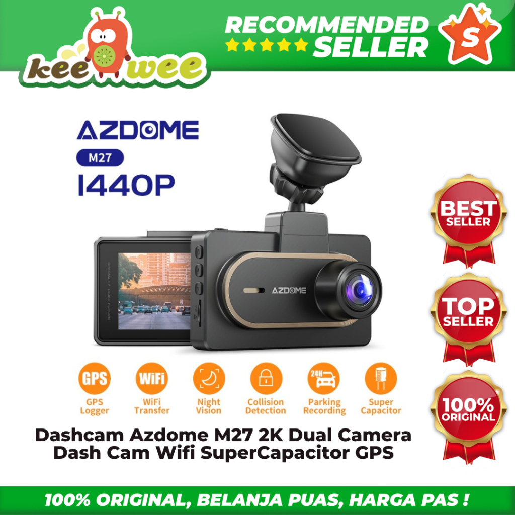 Dashcam Azdome M27s 2K Dual Camera Dash Cam Wifi SuperCapacitor GPS