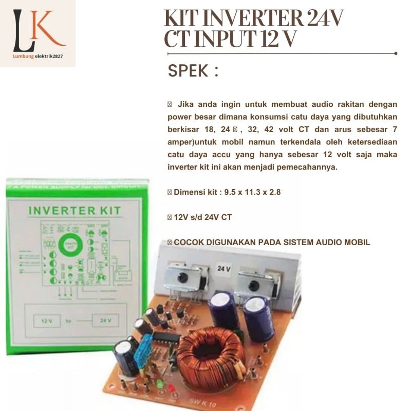 KIT INVERTER 24 VOLT CT INPUT 12 VOLT CONVERTER DC TO CT BELL BGR 12 V KE 24V CT