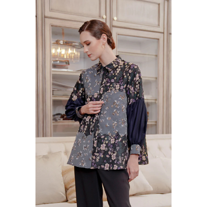 Keana Embroidery Shirt Benang Jarum - Grey S M L XL XXL buttonscarves series voal frozen dream park 