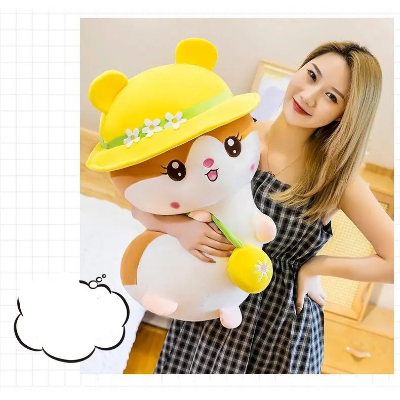 Mainan anak Boneka hamster lucu pake topi ukuran jumbo 50 cm Terbaru mainan Hadiah anak Lucu