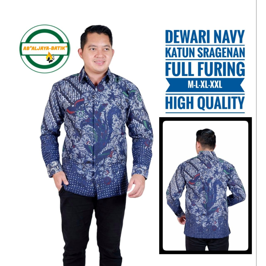 DEWARI NAVY ALJAYA KEMEJA BATIK PRIA SOLO LENGAN PANJANG PENDEK LAPIS FURING ATASAN PREMIUM MODERN
