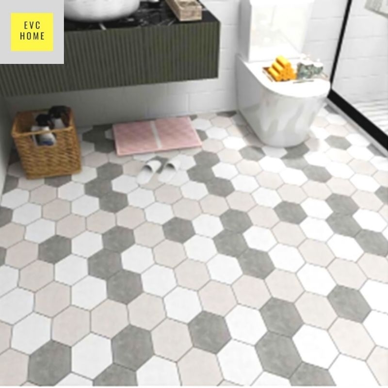 Wallpaper lantai kamar mandi / dinding dapur ruangan multifungsi 3d anti air motif kotak Heksagonal