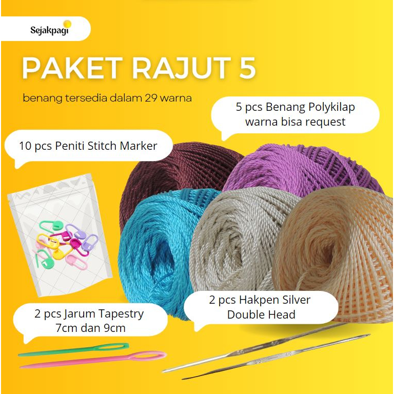 Paket Rajut Untuk Pemula Kit Rajut Set Rajut Alat rajut + 5 Gulung Benang
