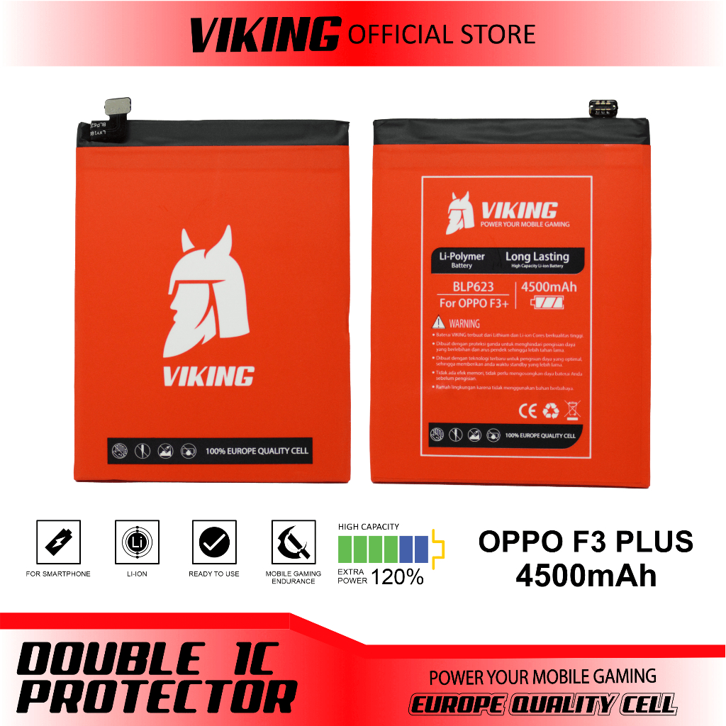 VIKING Baterai Oppo F3 Plus - F3+ BLP623 Double Power