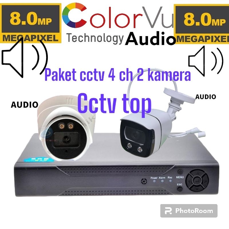 Paket cctv 4 ch 2 kamera lenz 8mp colorvu audio bluit mic