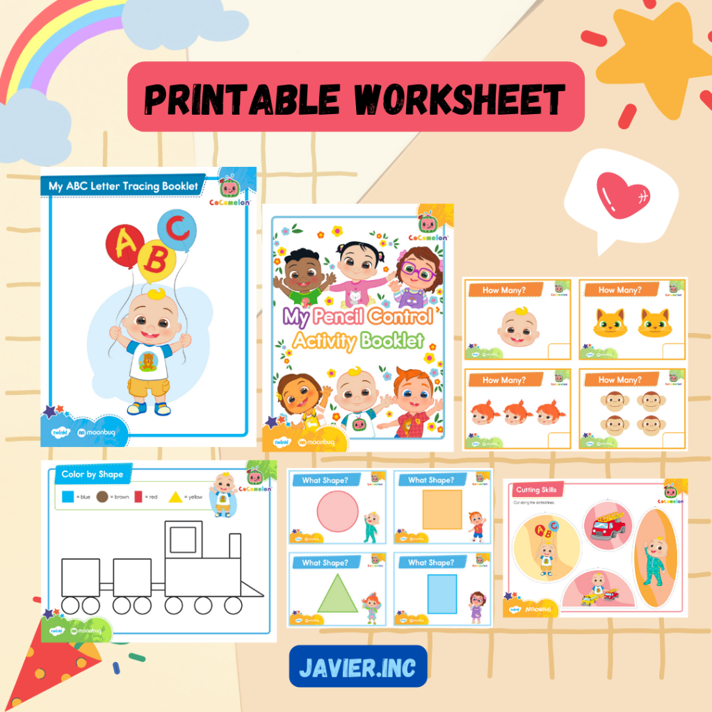 Printable Worksheet Lembar Aktivitas Anak Usia 3-5 Tahun Edisi Cocomelon