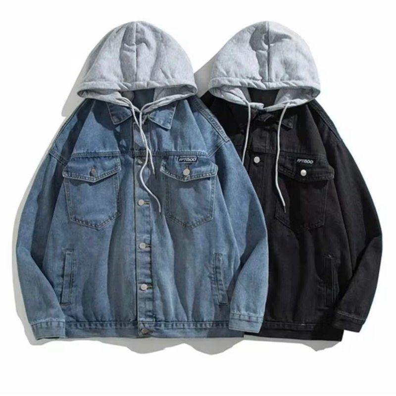 Jaket Pria Denim Jacket Jeans Berkupluk Hoodie Terbaru Keren Kekinian Korea Style Kualitas Distro
