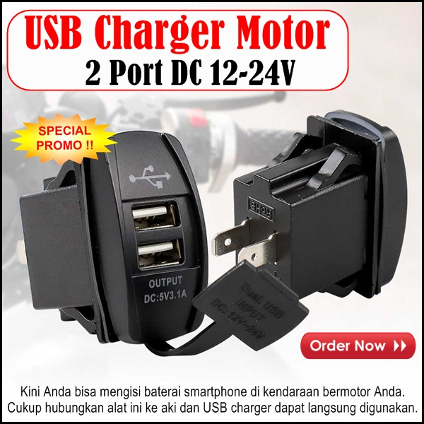 PROMO TERBATAS Charger Motor USB 2 Port Colokan Cas HP Untuk Motor USB Charger Motor DC 12-24V