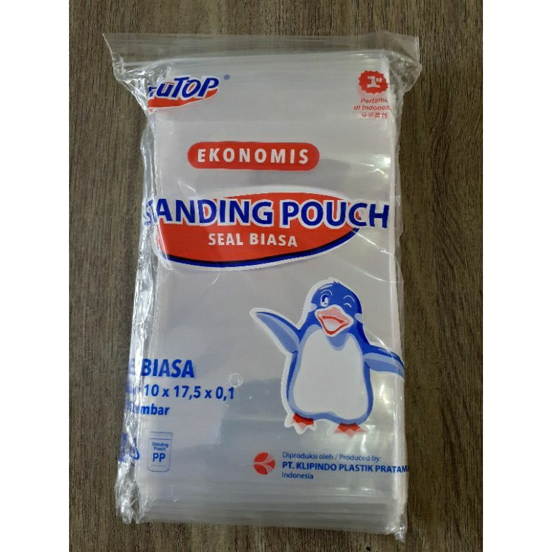 plastik cemilan/standing pouch blutop pinguin 10x17,5 seal biasa