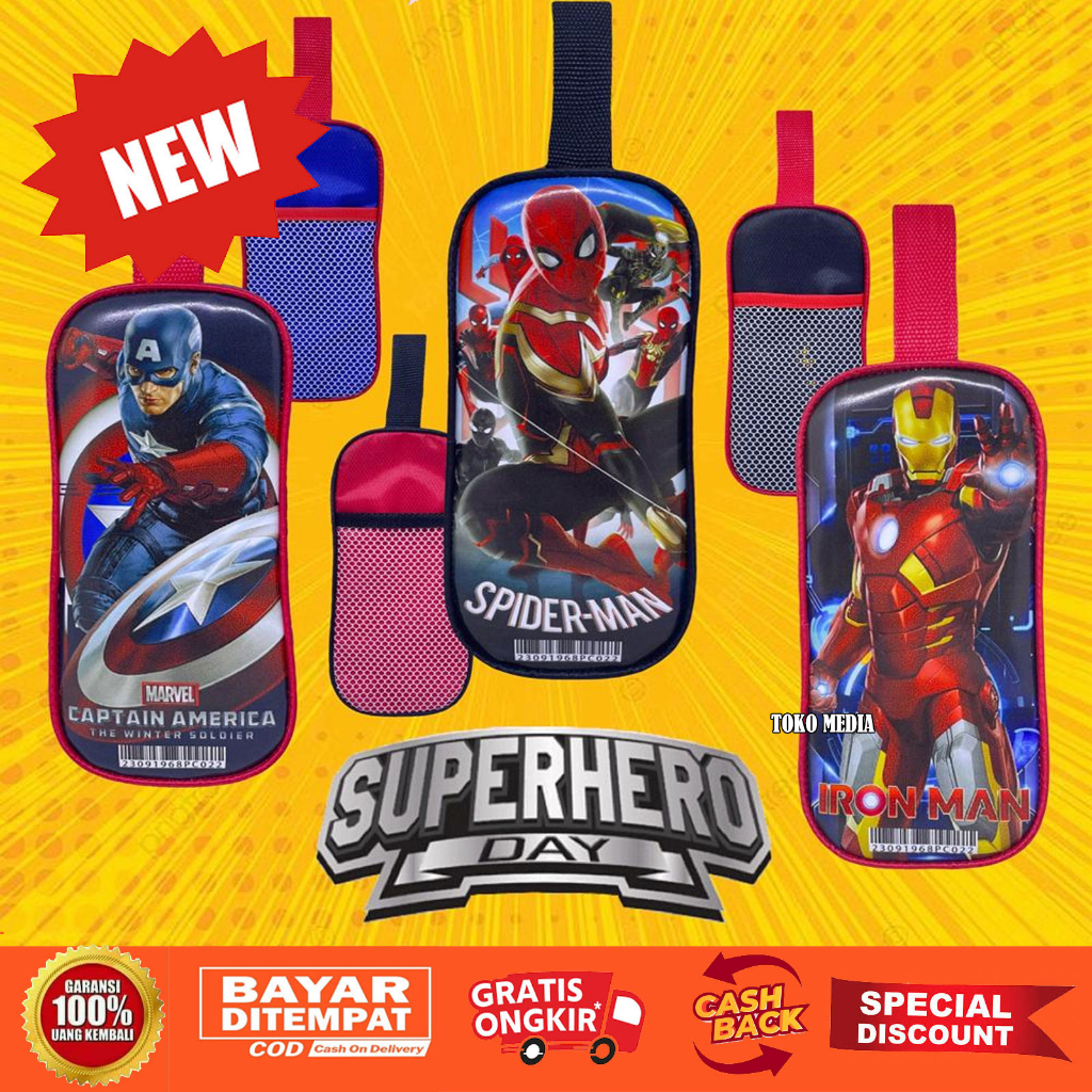 

Kotak Pensil Anak Dengan Kantong Jaring Tema SUPERHERO dll