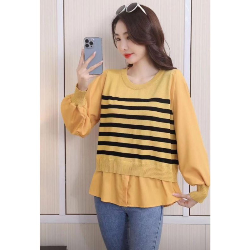 Blouse Wanita, Blouse Korea, Blouse Katun Silk Mix Rajut , Atasan Wanita Import , Baju Wanita, Busui