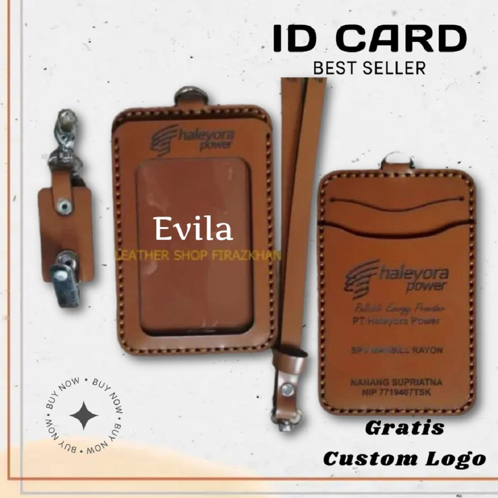 

Name Tag ID Card Holder Custom Kulit Asli Garut Custom Logo Gratis