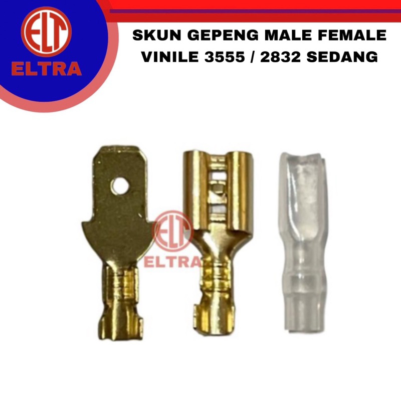 Skun gepeng male female sedang 3555 2832 skun pcb kuningan terminal kabel kuningan kondom vinyl insu