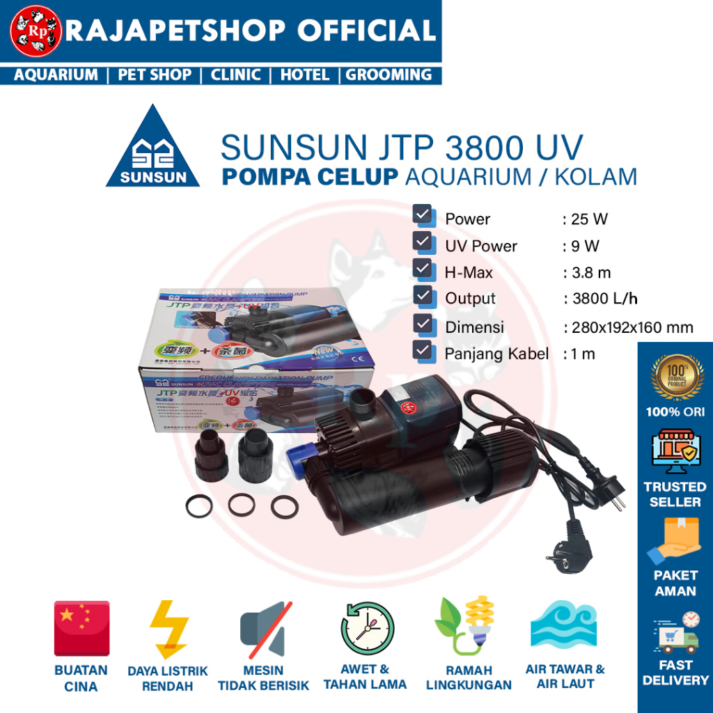 SUNSUN JTP 3800 UV POMPA CELUP + UV KOLAM AQUARIUM