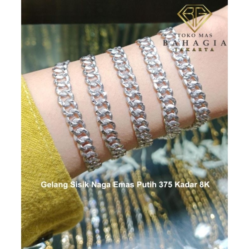 Gelang Sisik Naga Kombinasi Doff Pasir Emas Putih 375 Kadar 8K