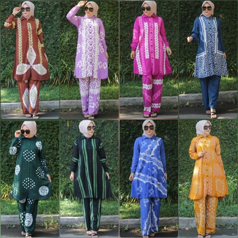 one set 2023 setelan Celana panjang & tunik kancing twill ori size s.m.l.xl.xxl