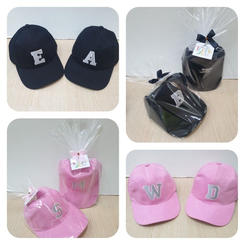 souvenir topi bordir anak-dewasa/hampers topi bordir inisial/ulang tahun/sekolah wisuda perpisahan/s