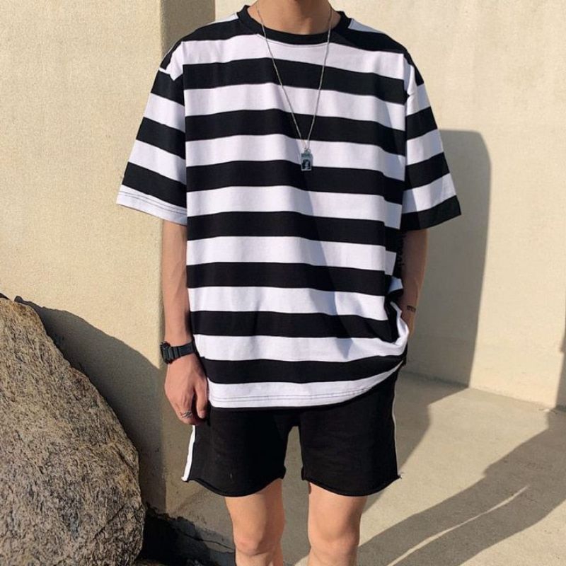 Kaos Salur garis garis Stripe Pria Kaos Baju kaos Distro Baju kaos Terlaris-5