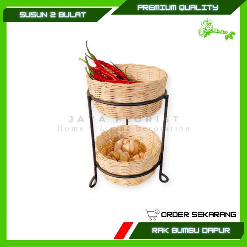 Rak Bawang Besi Rotan Susun 2 Rak Bumbu Dapur Rotan Aesthetic Rak Bawang Termurah
