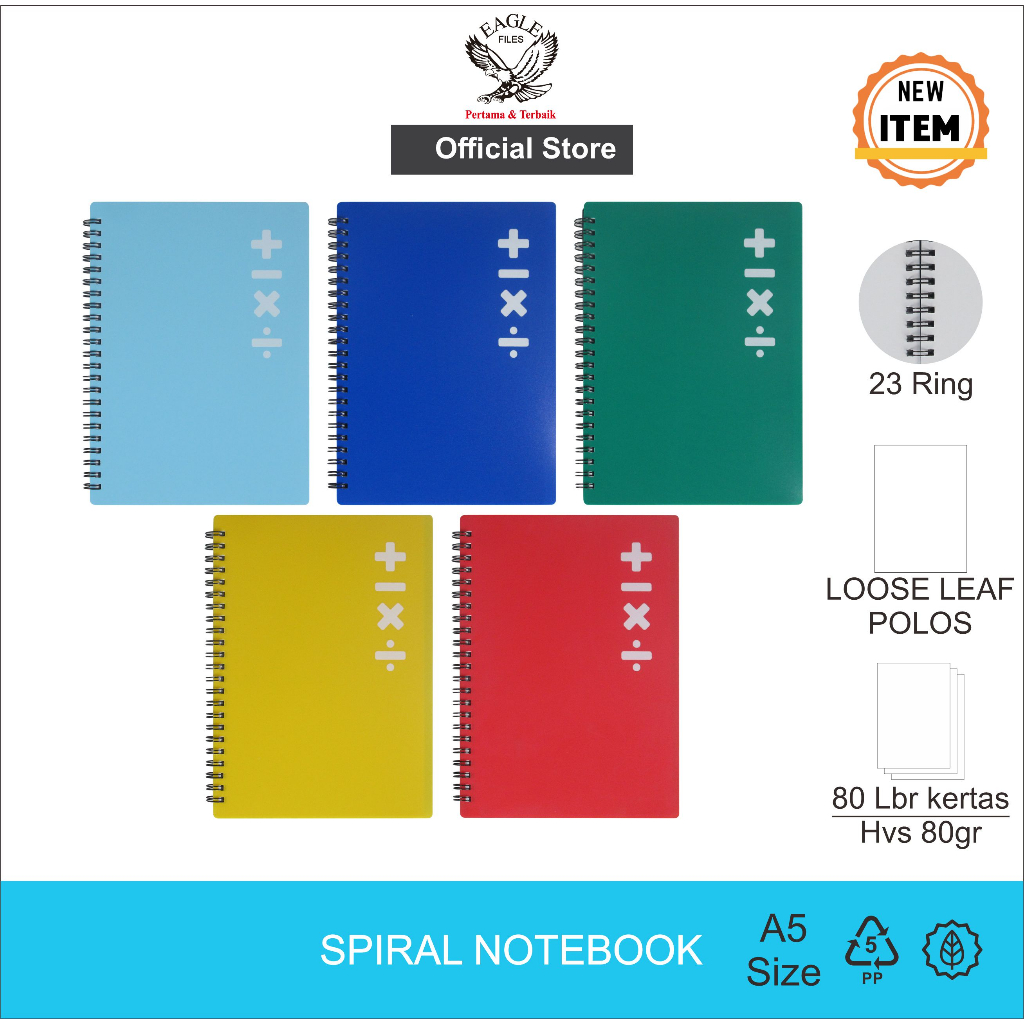 

Notebook Spiral A5 EAGLE Buku Tulis Polos Buku Catatan Diary Motif CALCULATION Isi 80 Lembar