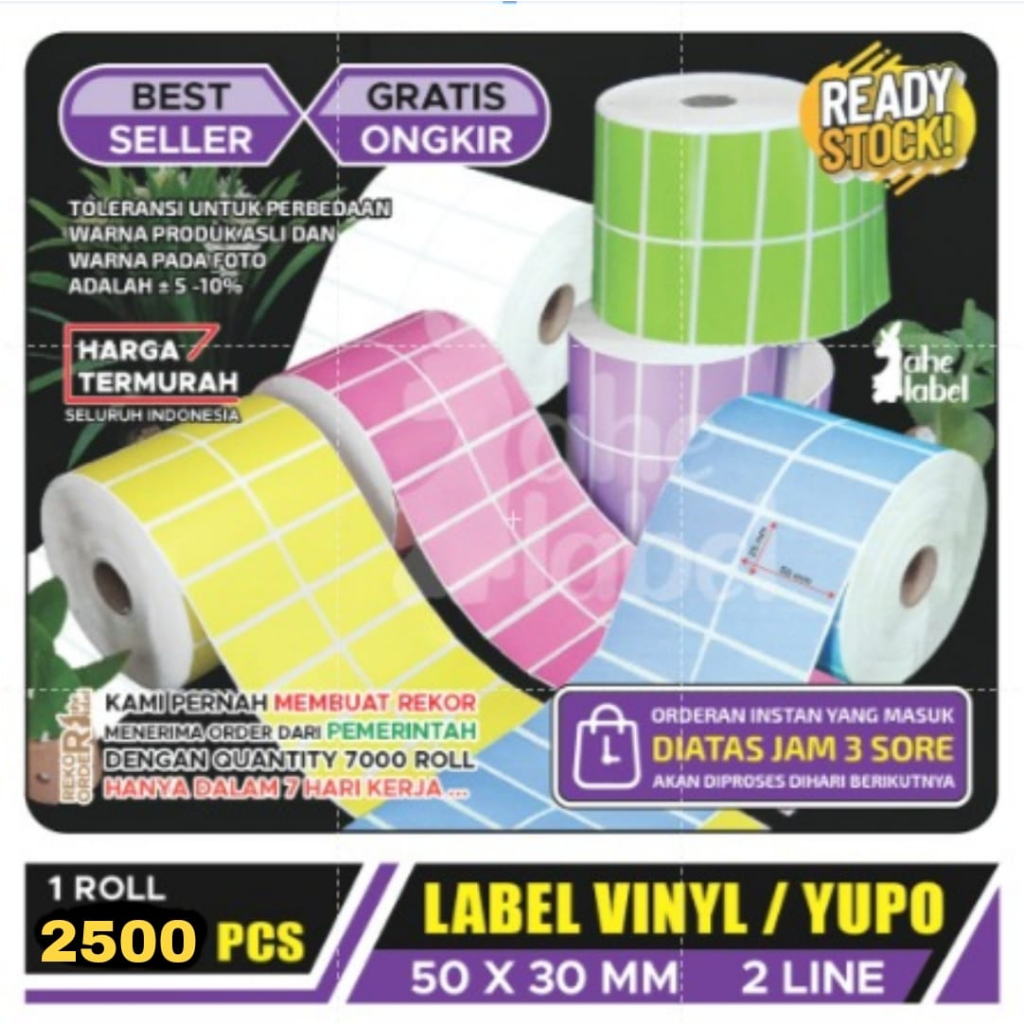 

LABEL VYNIL / YUPO 50X30 MM VYNIL / YUPO Putih 50x30mm 2500 PCS