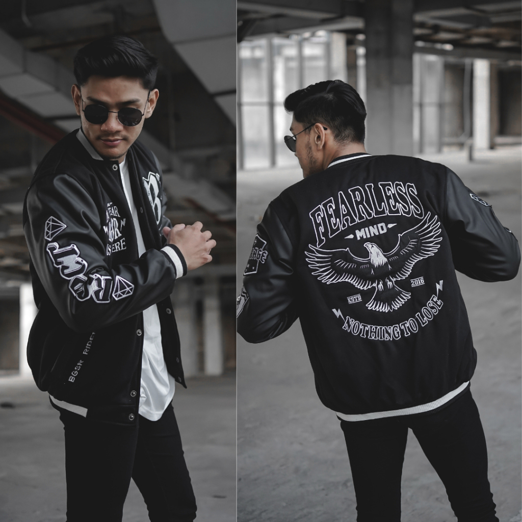 Jaket Baseball Varsity Jacket Pria Windbreaker Bordir Tebal Adem Bone X-09