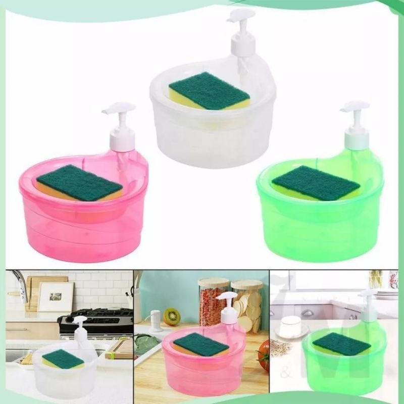 VIRAL Mangkok PUMP + SPON MR DIY Wadah Sabun Cuci Piring 2in1 | Dispenser Dish Wash Pump | botol Man