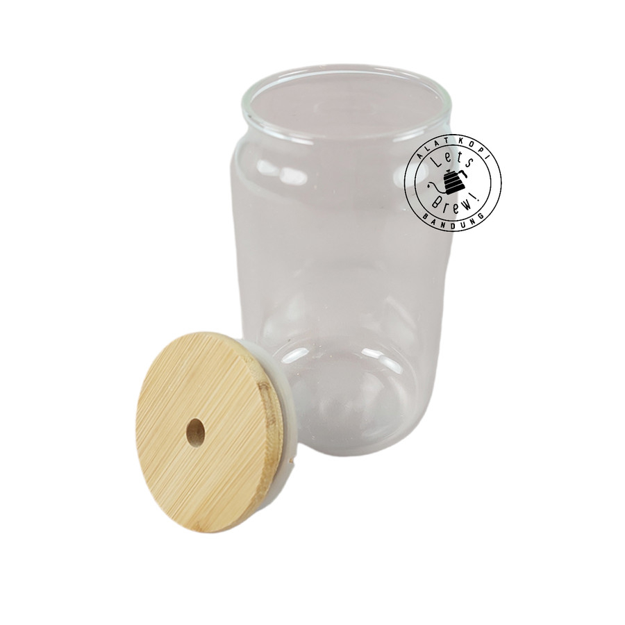 Gelas Kaca Borosilicate bentuk kaleng Cola 400ml dengan tutup kayu