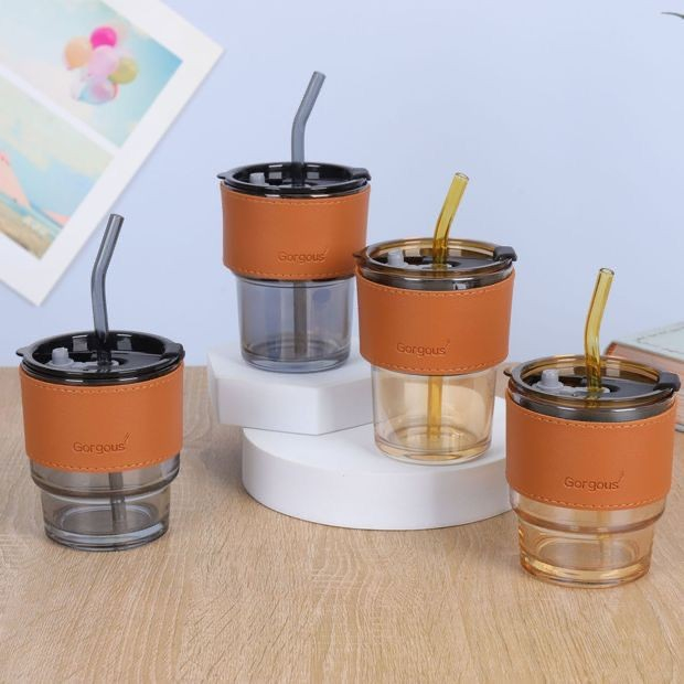 BOTOL GELAS TUMBLER KACA 2IN1 / GELAS AESTHETIC ANTI PANAS